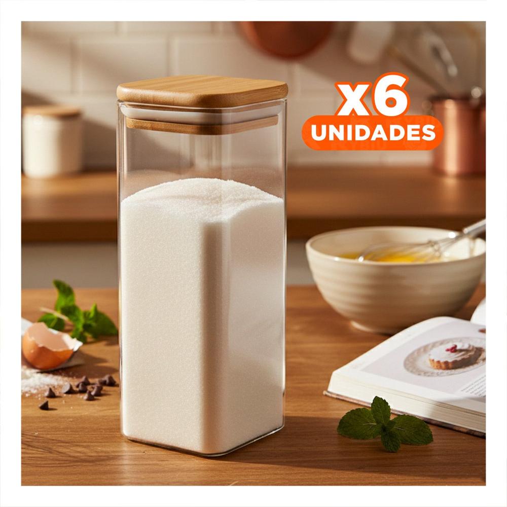 Pack6 Botella Acrilico Cocina Organizada Transparente 1900ml Y Papel Regalo