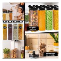 Frasco Acrilico Organizador Cocina Tapa Palanca Negro 1900ml Y Ligas Regalo