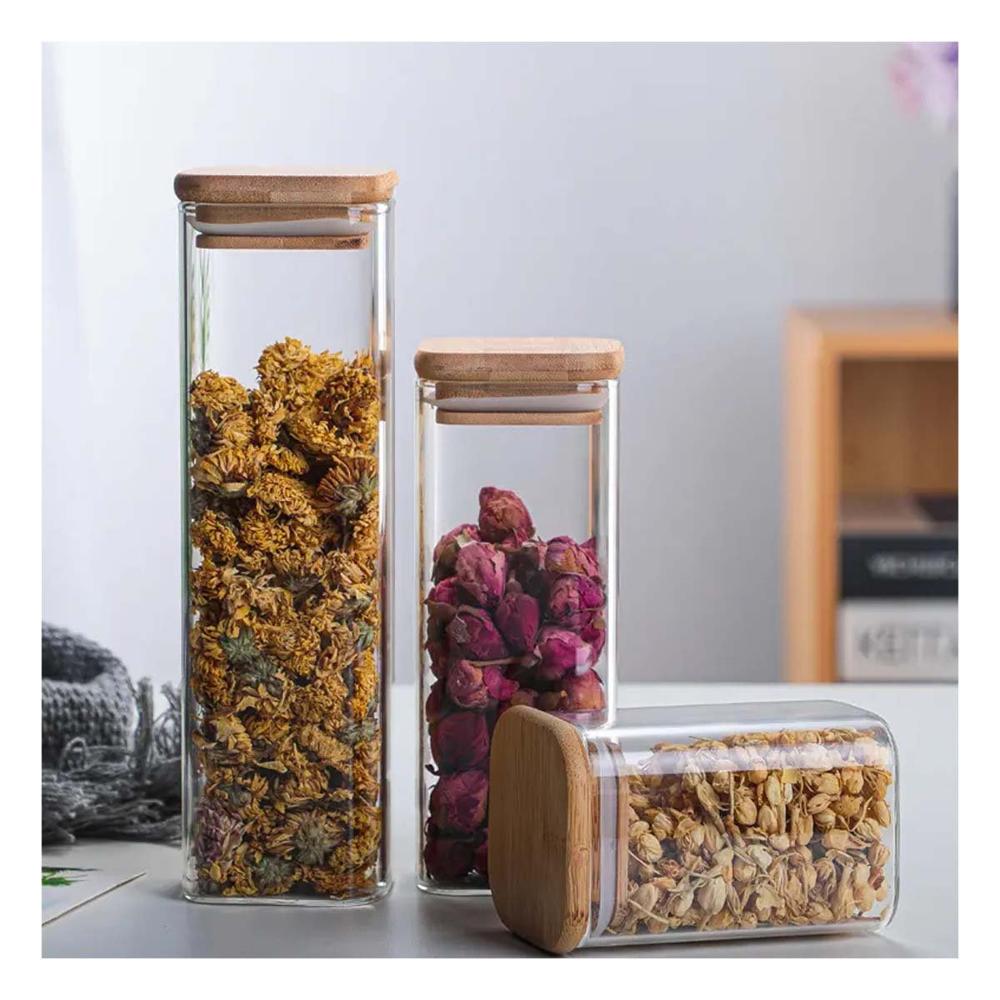 Frasco De Acrilico Con Tapa De Bambu Para Frutas Secas Transparente 1900ml Y notas