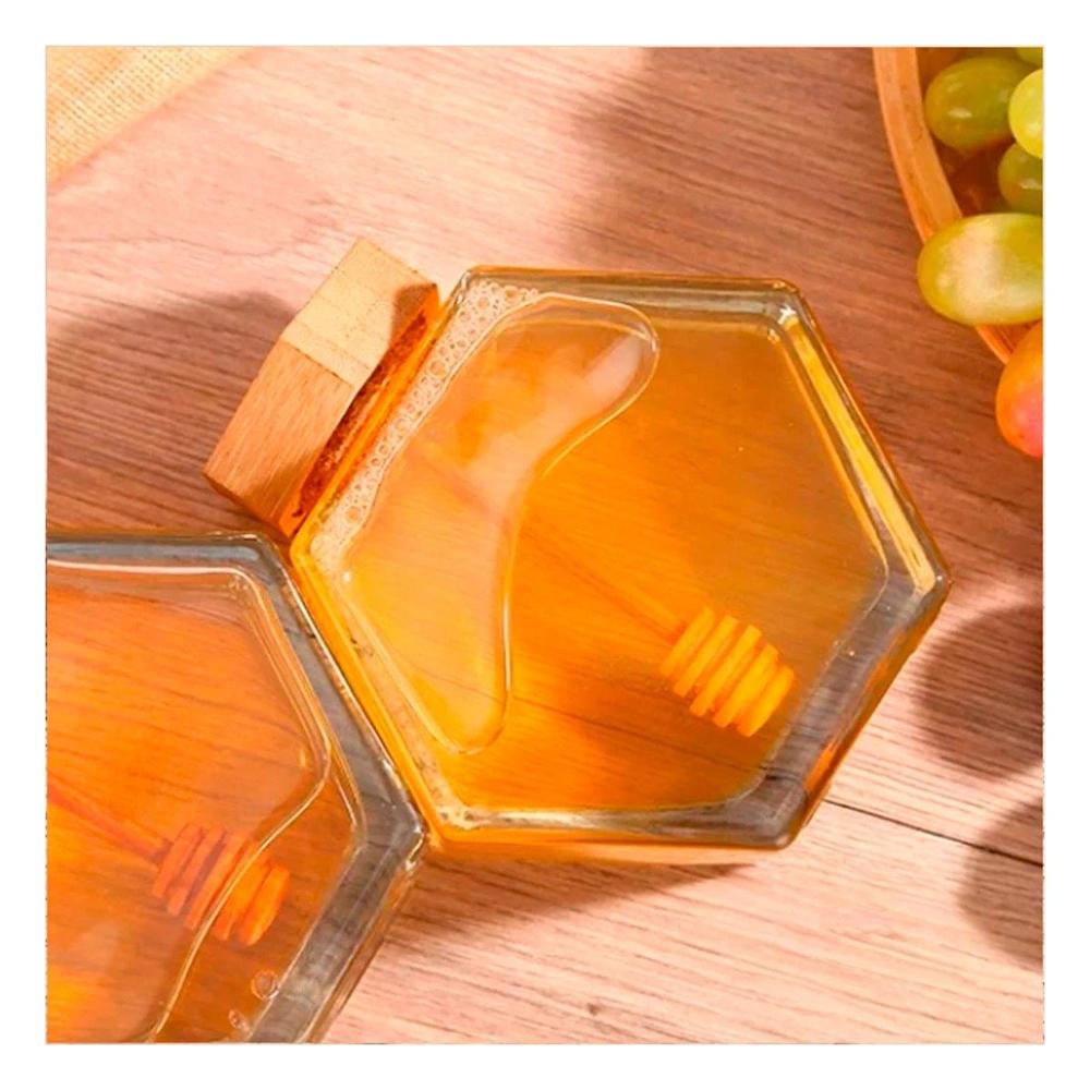 Frasco para Miel 380ml en Vidrio con Tapa de Madera para Cocina Organizada