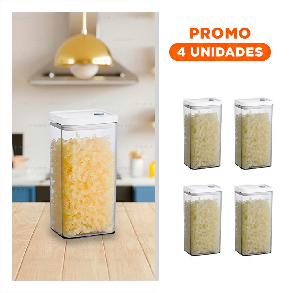 Pack4 Tarro Acrilico para Harinas y Legumbres Tapa Blanca Punto Plomo 1500ml