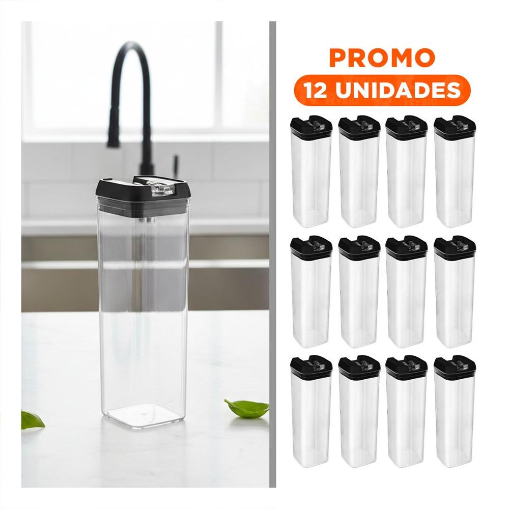 Pack12 Recipiente Acrilico Para Harinas Y Azucar Tapa Palanca Negro 1900ml