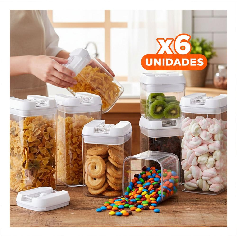 Pack6 Contenedor Acrílico 7 Piezas Transparente Mantiene Alimentos