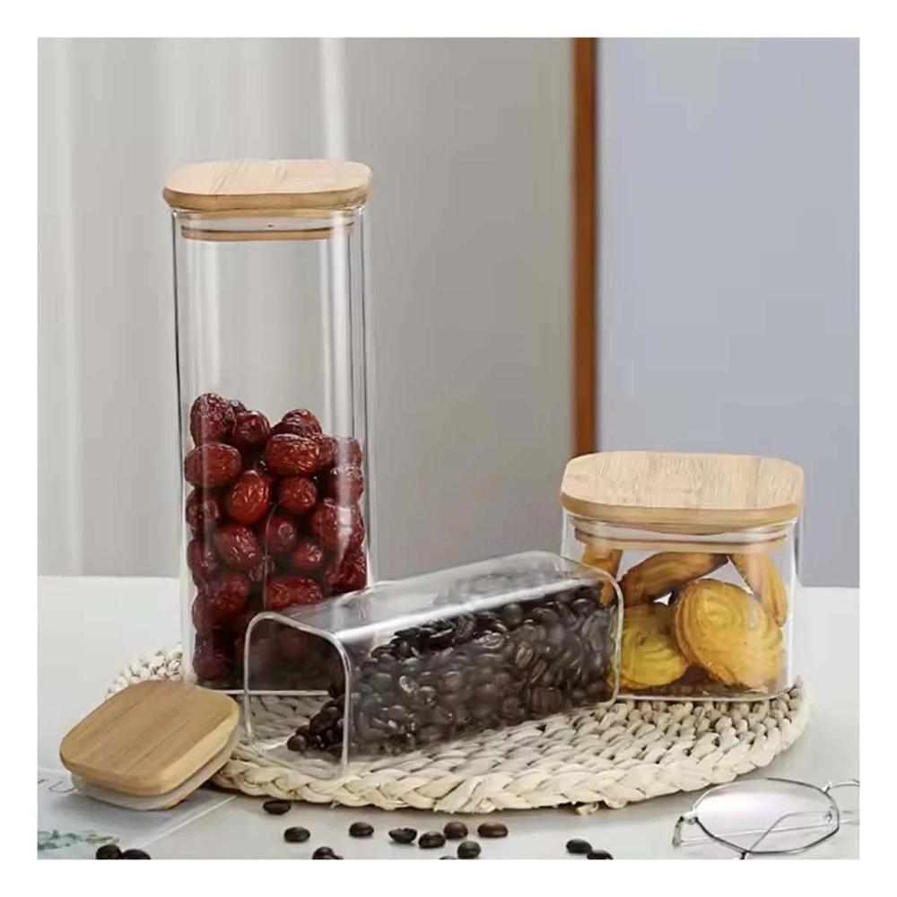 Frasco Acrilico Con Tapa De Bambu Para Cocina Transparente 1900ml Y Papel Regalo
