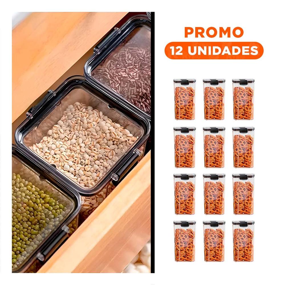 Pack12 Frasco en Acrilico con 1800 ml Tapa Negro 24cm x 9cm x 9cm