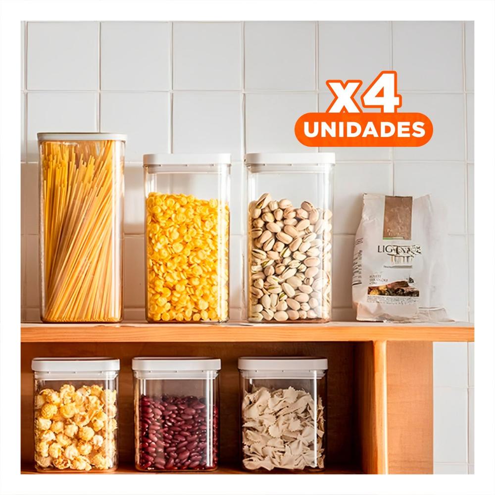 Pack4 Tarro Acrilico para Condimentos y Snacks Tapa Blanca Punto Plomo 1500ml Y Papel Regalo