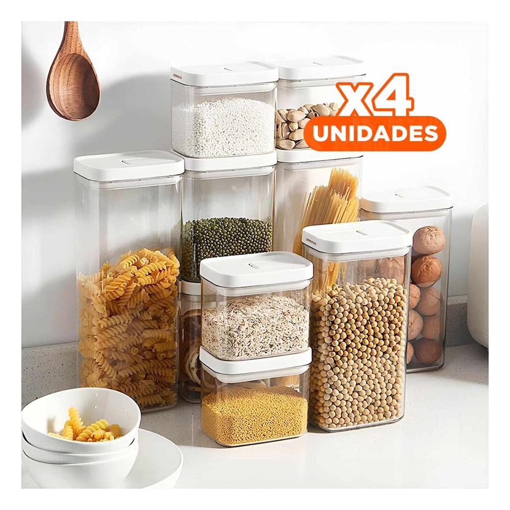 Pack4 Tarro Acrilico Mantener Alimentos Frescos Tapa Blanca Punto Plomo 1900ml Y Papel Regalo