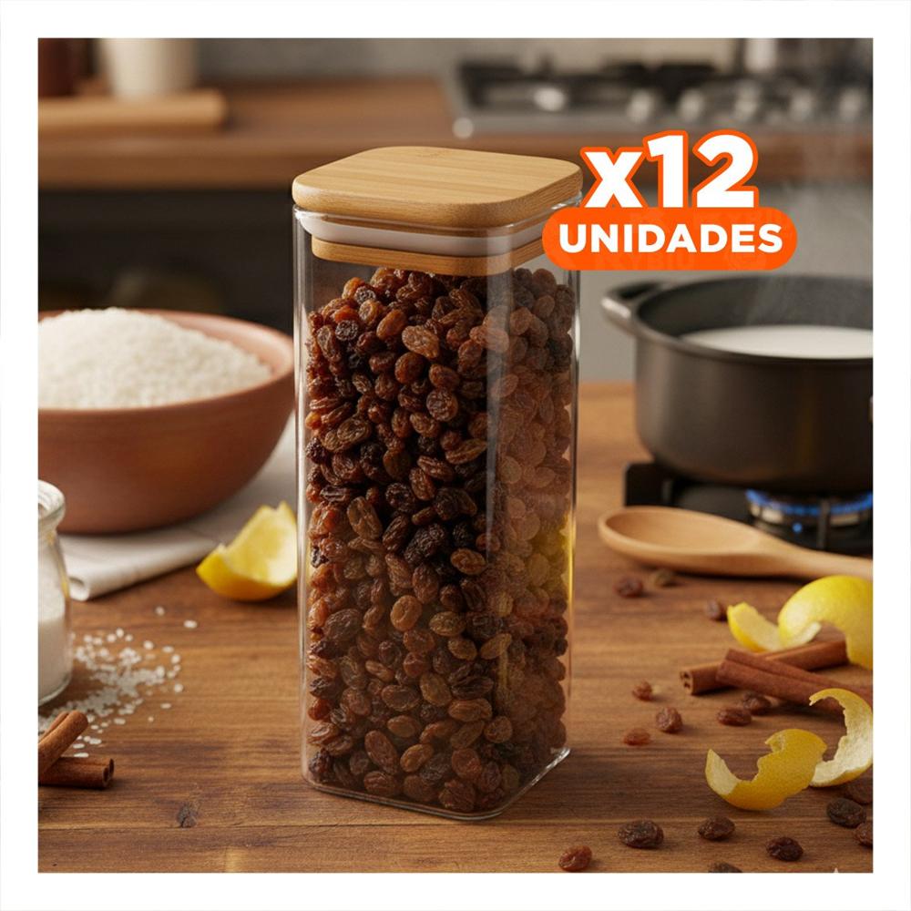 Pack12 Pote De Acrilico Despensa Y Cocina Transparente 1900ml Y Regalo Sticker