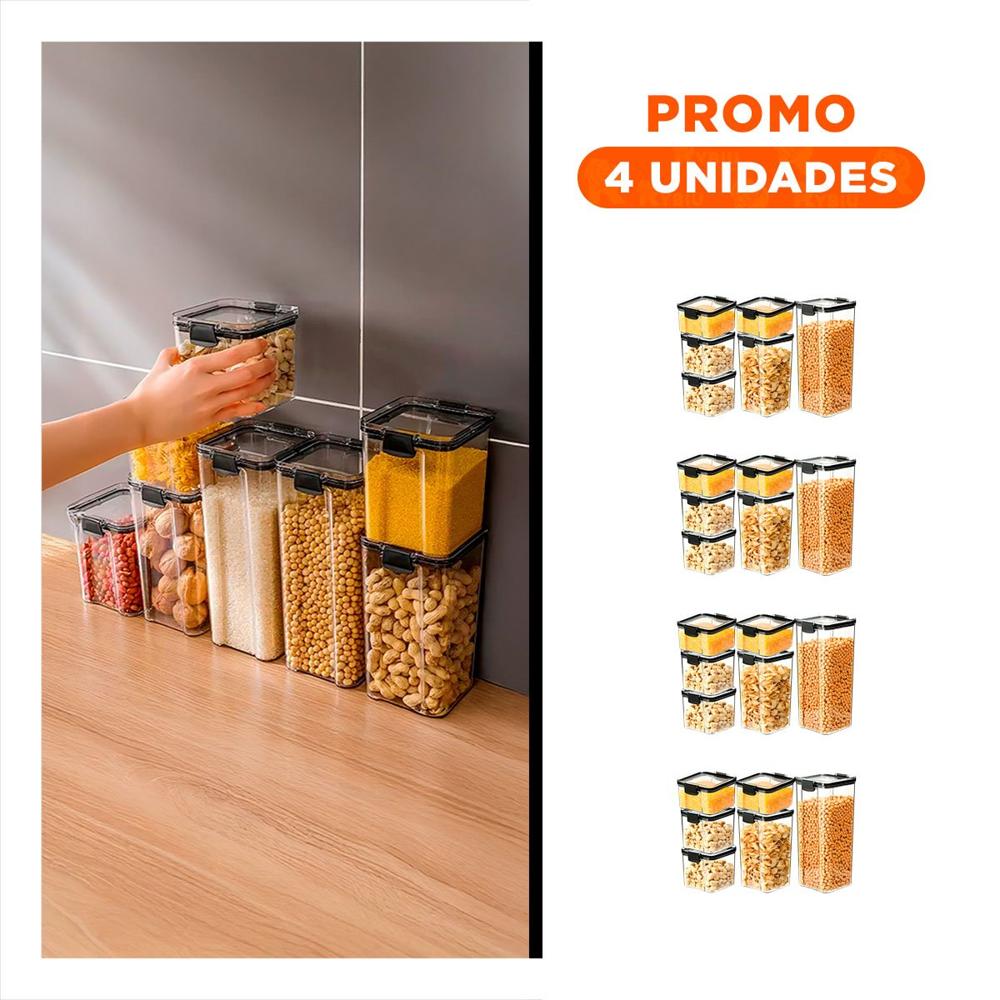Pack4 Tarro Acrilico Para Cocina y Reposteria Tapa Borde Negro Set 6