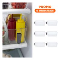Pack6 Caja Rectangular Organizadora con Asa para Refrigerador Plomo YRegalo Sticker
