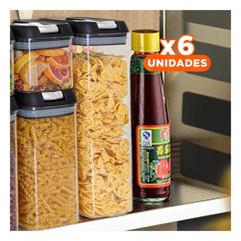 Pack6 Recipiente Acrilico Para Cereales Tapa Palanca Negro 1900ml