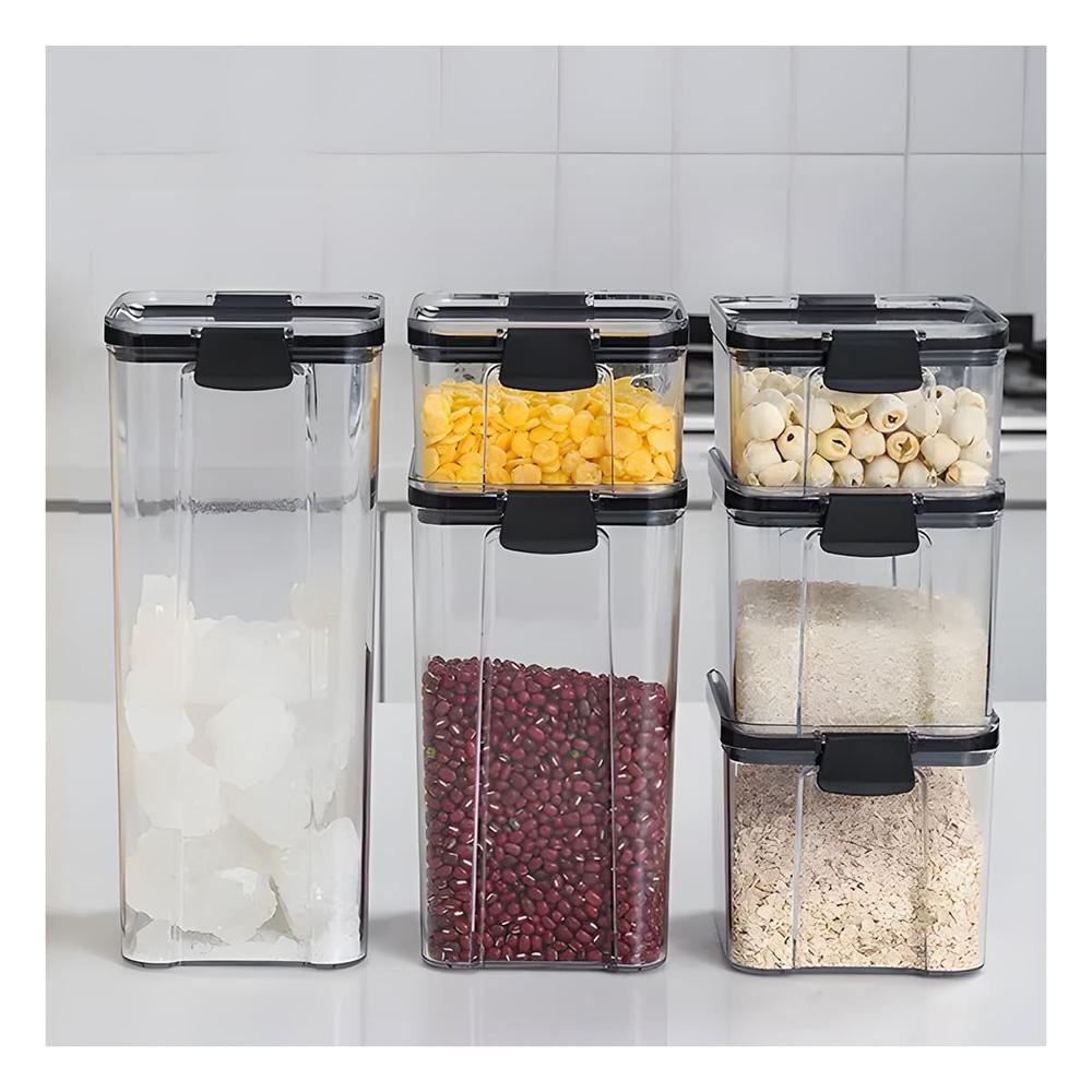 Frasco Acrilico Organizador Cocina Tapa Borde Negro Set 6 Y Papel Regalo