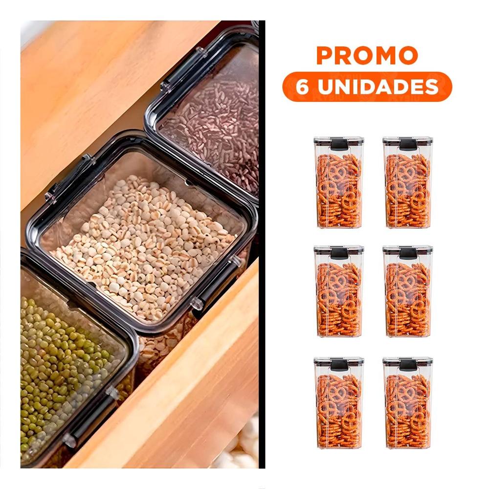 Pack6 Frasco 24cm x 9cm x 9cm 1800 ml Acrilico con Tapa de Borde Negro YRegalo Sticker