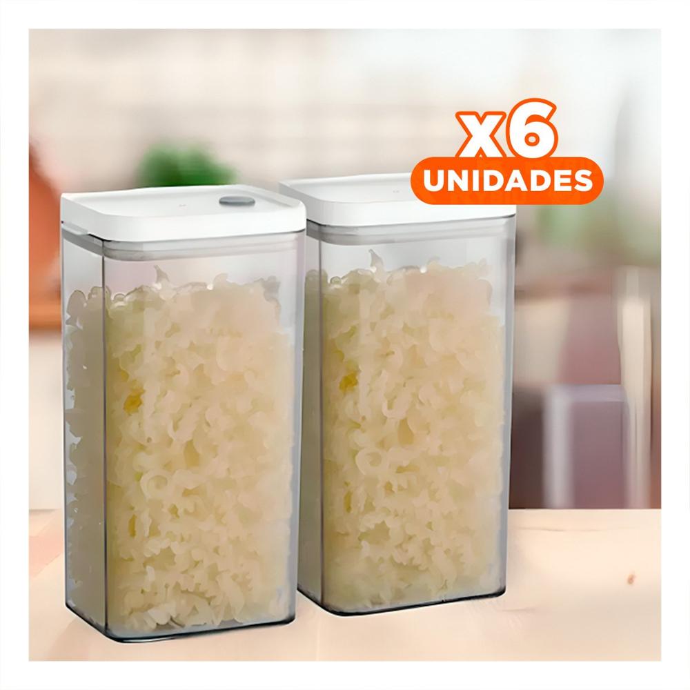 Pack6 Recipiente Acrilico Organizador Cocina Tapa Blanca Punto Plomo 1500ml Y Papel Regalo