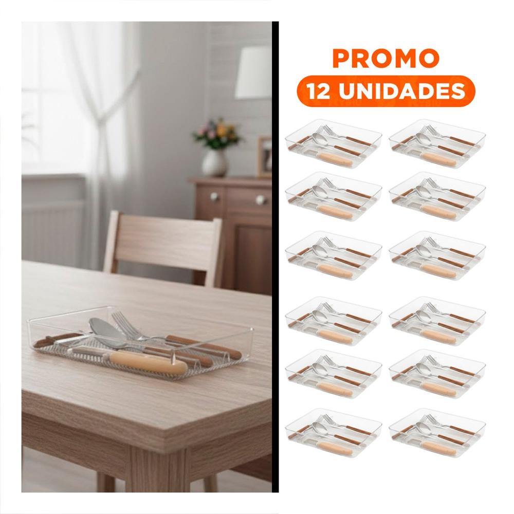 Pack12 Organizador Drenante de Acrilico para Cubiertos 33x18x5cm Transparente