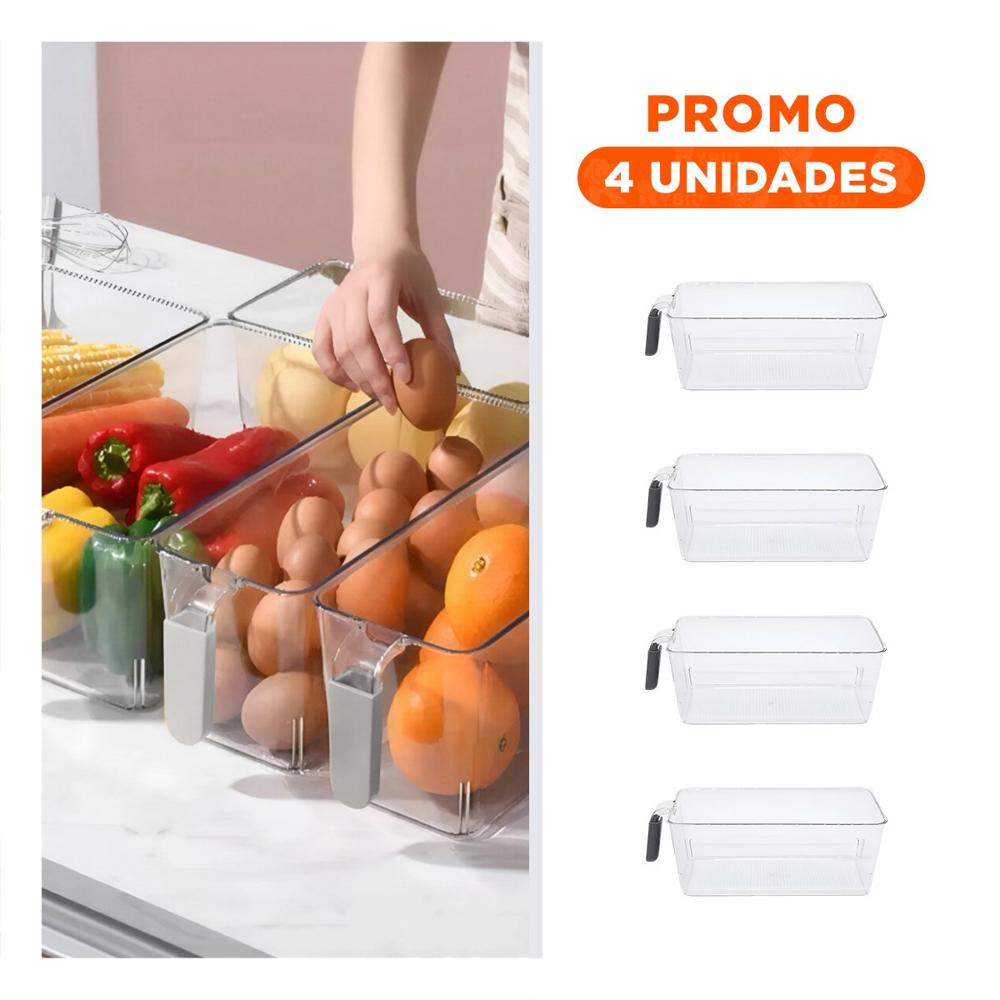 Pack4 Organizador Multiuso Rectangular con Asa para Refrigerador Plomo