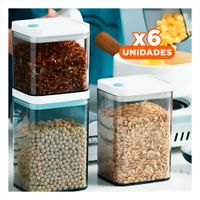 Pack6 Recipiente Acrilico para Cereales y Snacks Tapa Blanca Punto Plomo 1100ml