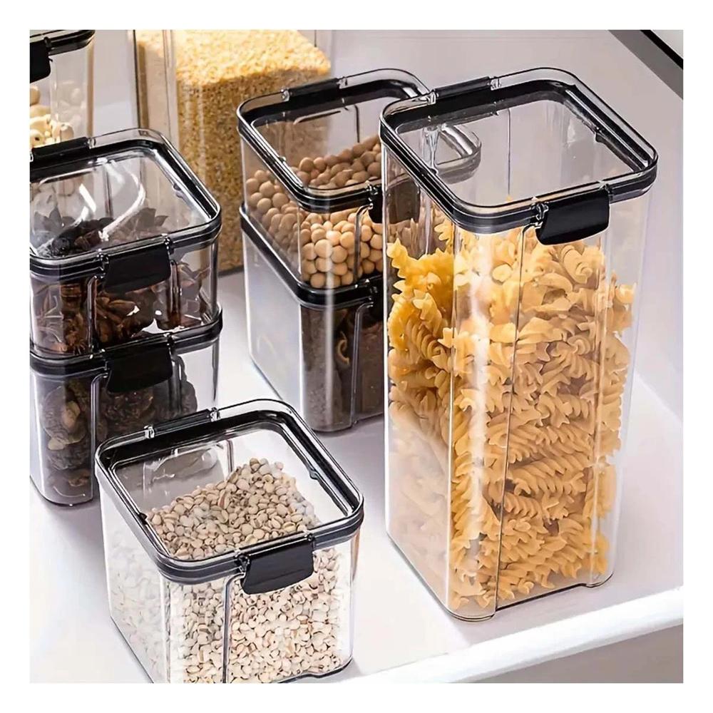 Frasco Acrilico para Alimentos con Tapa Borde Negro Set 6