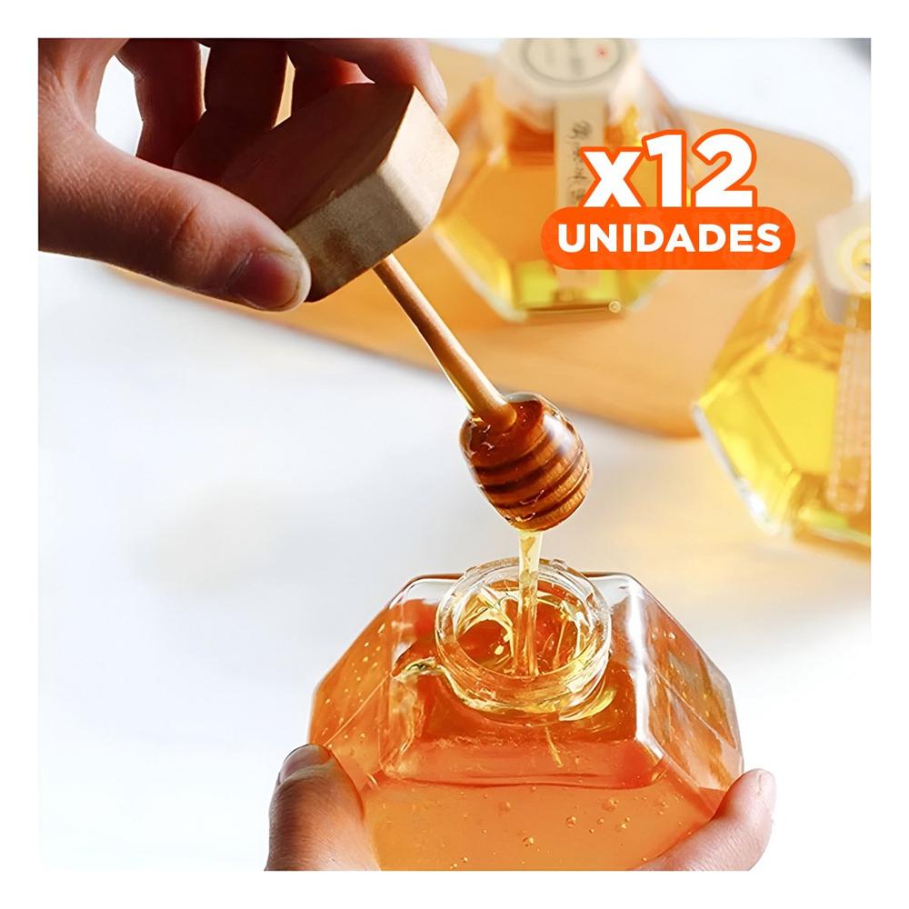 Pack12 Envase 380ml con Tapa de Madera en Vidrio para Mesa Familiar YPapel Regalo