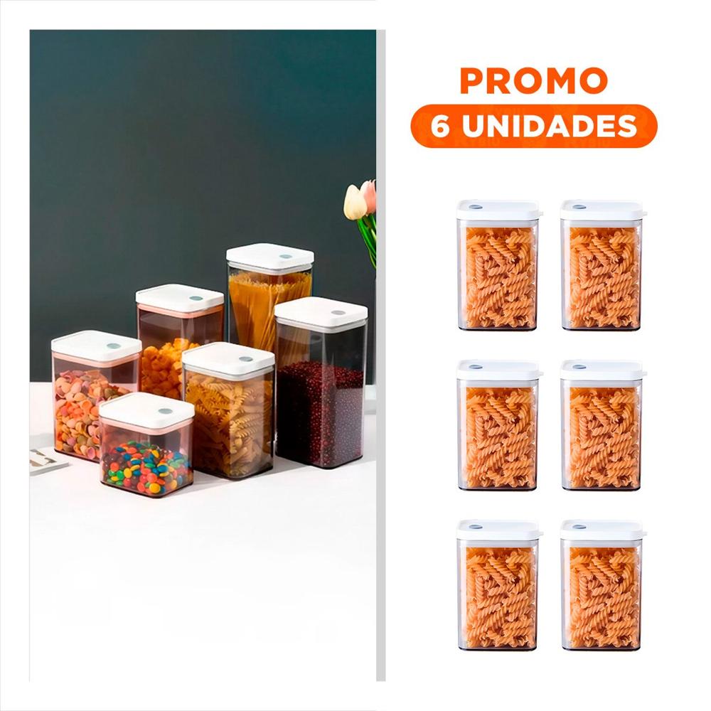 Pack6 Recipiente para Mantener Granos Frescos Tapa Blanca Punto Plomo 1100ml Y Regalo Sticker