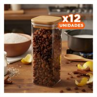 Pack12 Pote Acrilico Con Tapa De Bambu Para Snacks Transparente 1900ml Y Papel Regalo