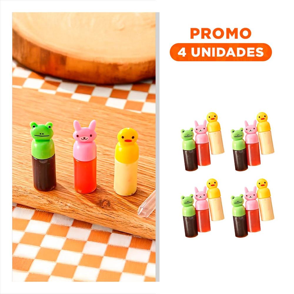 Pack4 Frasco Mini Cremero Infantil con Animales Alegres Set 3