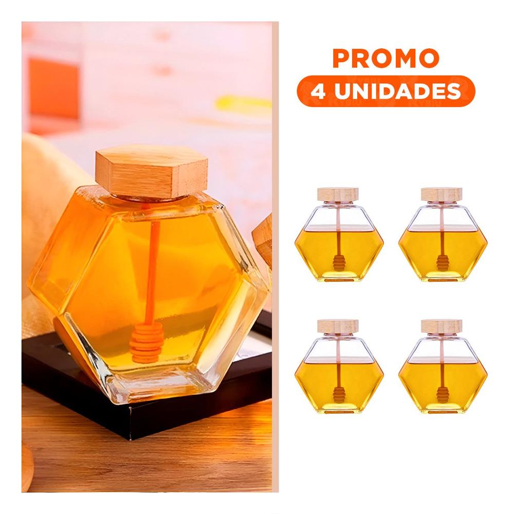 Pack4 Recipiente con Tapa de Madera para Cocina 380ml en Vidrio