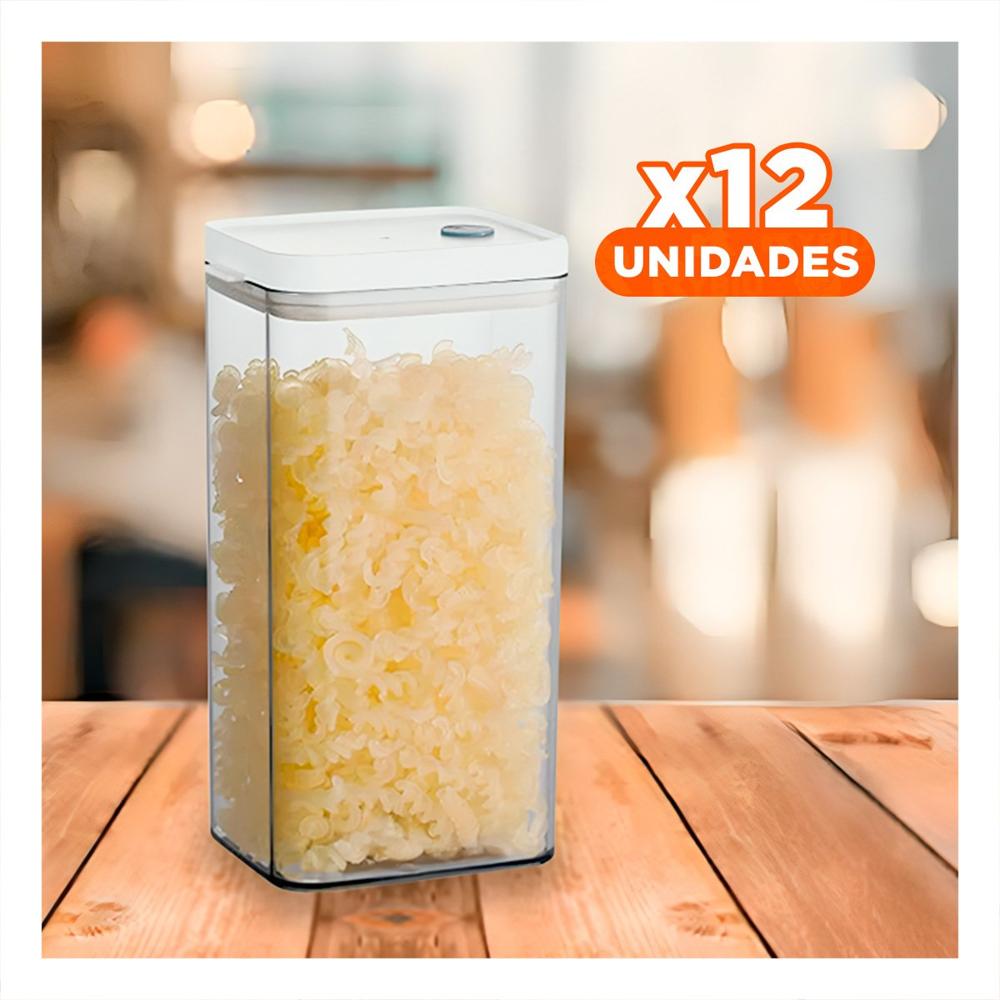 Pack12 Contenedor Hermetico Acrilico con Tapa Blanca Punto Plomo 1500ml Y Papel Regalo