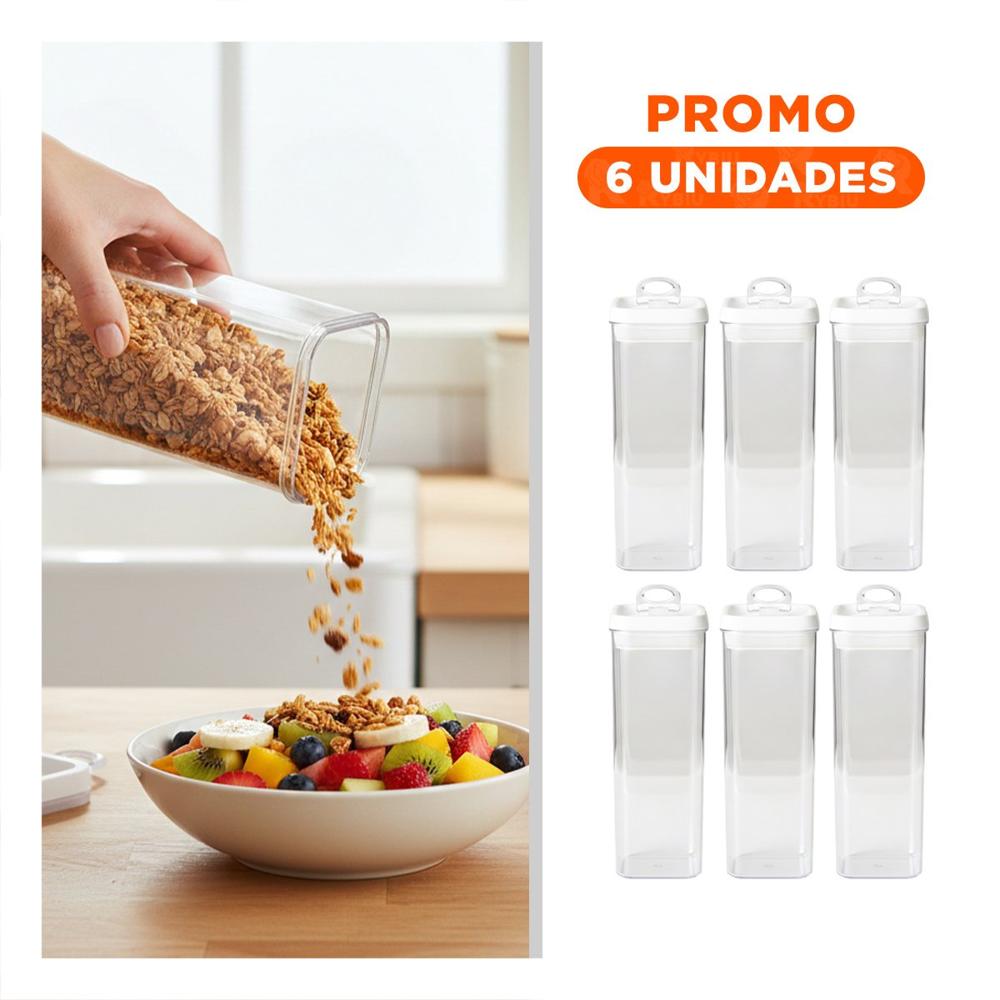Pack6 Recipiente Acrilico Cocina Organizada Tapa Blanca 1900ml Y Regalo Sticker