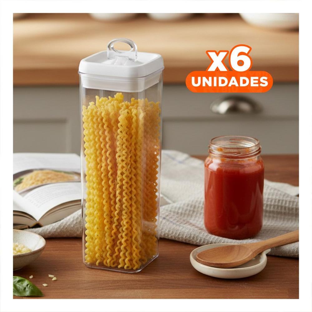 Pack6 Recipiente Acrilico Para Cereales Tapa Blanca 1900ml