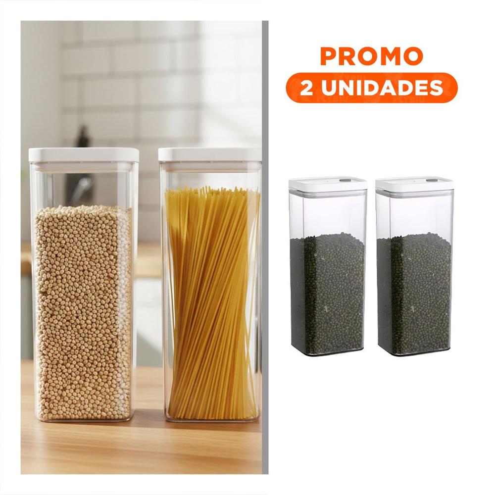 Pack2 Tarro Acrilico Organizador Despensa Tapa Blanca Punto Plomo 1900ml Y Regalo Sticker