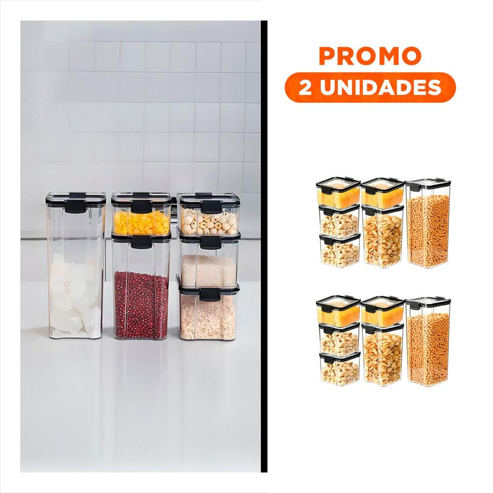 Pack2 Tarro Acrilico Mantener Snacks y Cereales Frescos Tapa Borde Negro Set 6 Y Regalo Sticker