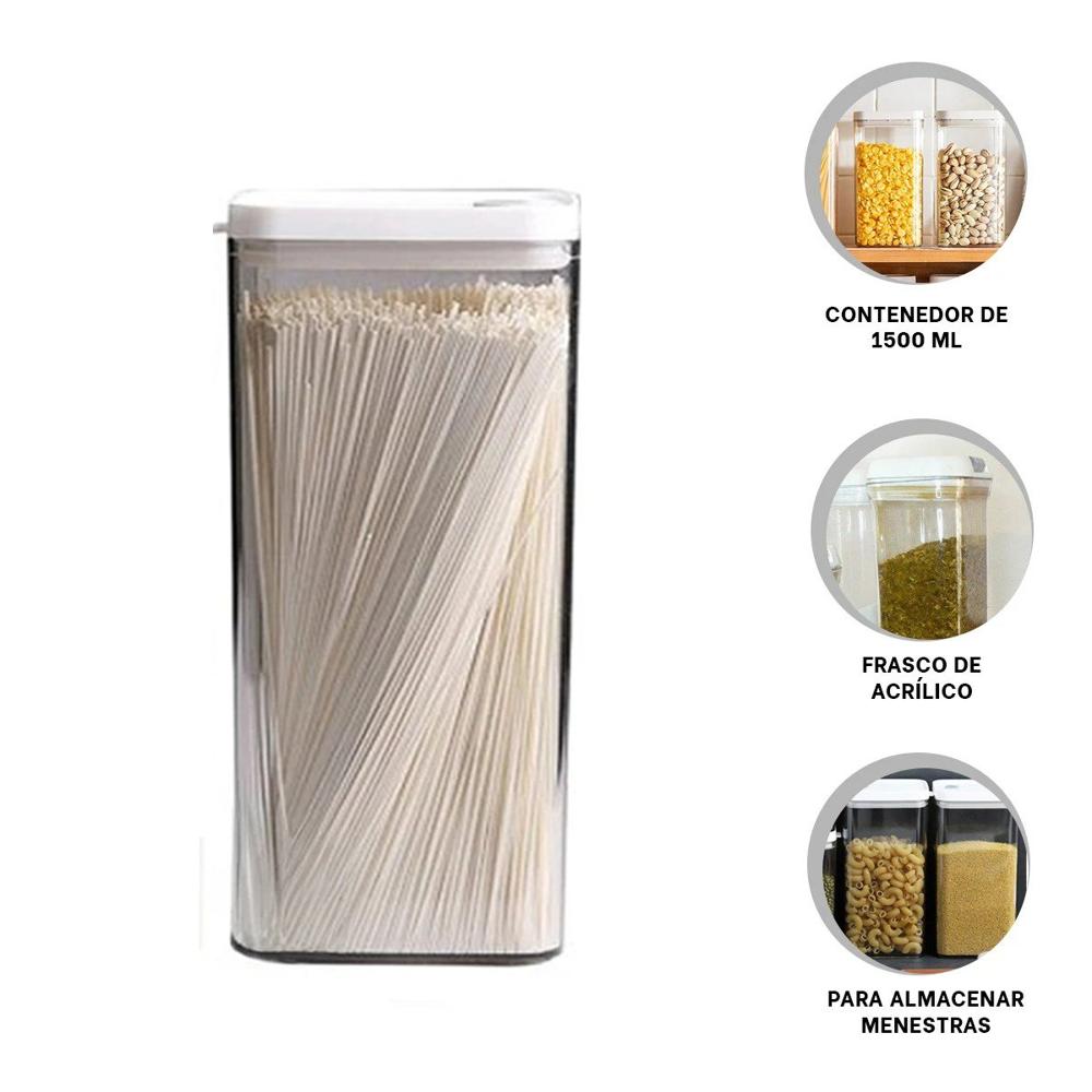 Frasco Acrilico Mantener Snacks Frescos Tapa Blanca Punto Plomo 1500ml Y Regalo Sticker