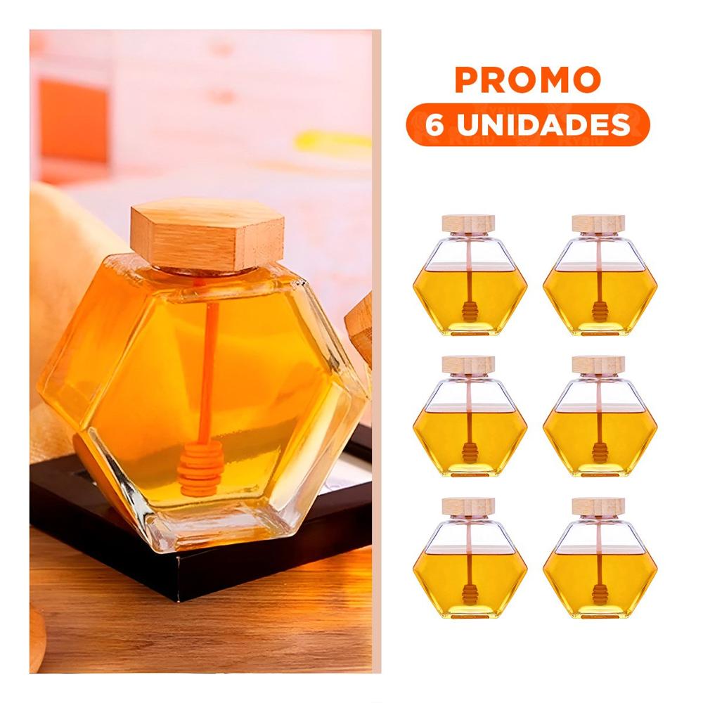 Pack6 Envase con Tapa de Madera 380ml en Vidrio para Organizar Miel YRegalo Sticker