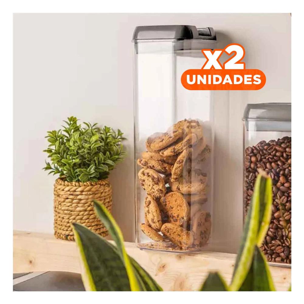 Pack2 Tarro Acrilico Para Guardar Legumbres Tapa Palanca Negro 1900ml Y Papel Regalo