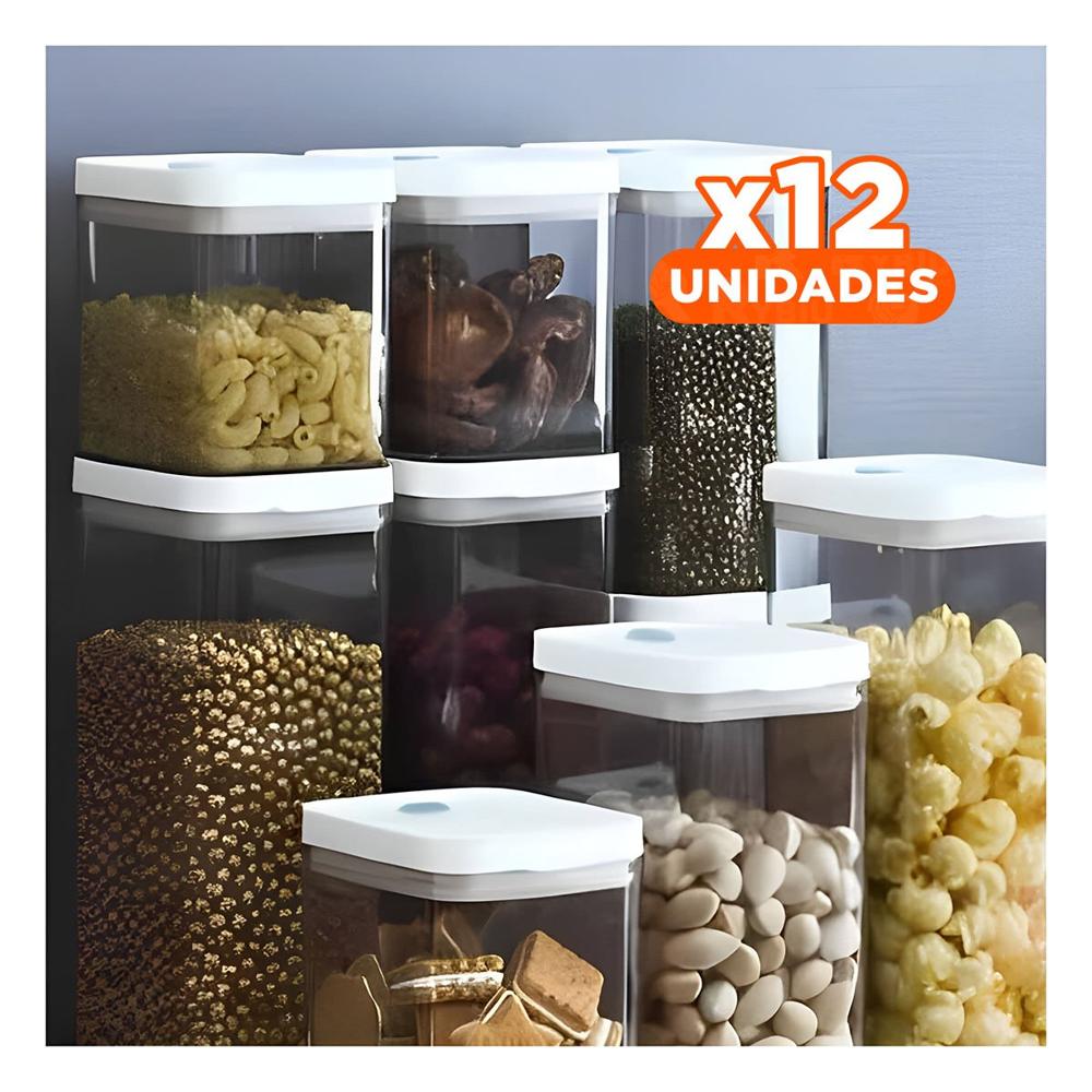 Pack12 Contenedor Hermetico Mantener Cereales Tapa Blanca Punto Plomo 1900ml Y Regalo Sticker