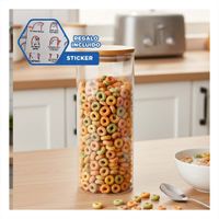 Contenedor de Vidrio 700ml Transparente con Tapa Madera para Cocina Y Regalo Sticker