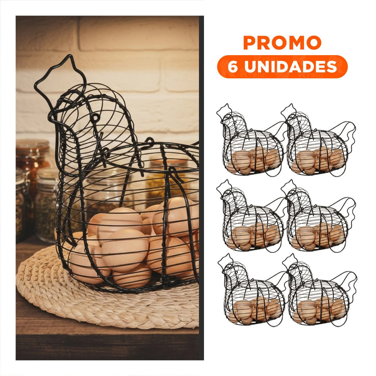 Pack6 Recipiente para Huevos con Asa Negro con Gallina Cocina Hogar y Regalo Sticker