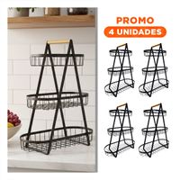 Pack4 Bandeja para Colocar Frutas Frescas y Mantener Hogar Ordenado Negro
