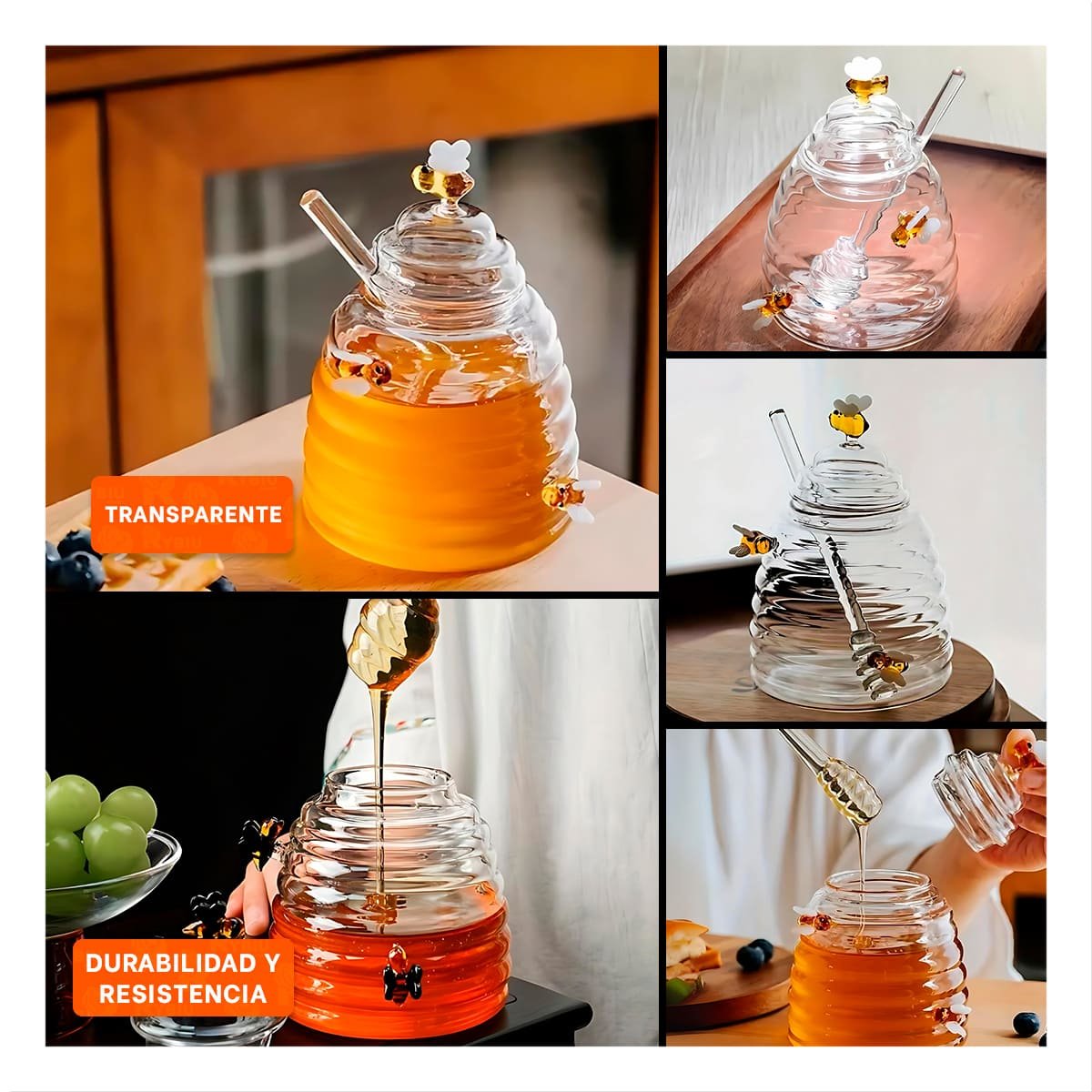 Tarro Mielero Decorativo con Detalle de Panal y Abejas para Casa y Reuniones Y Ligas Regalo