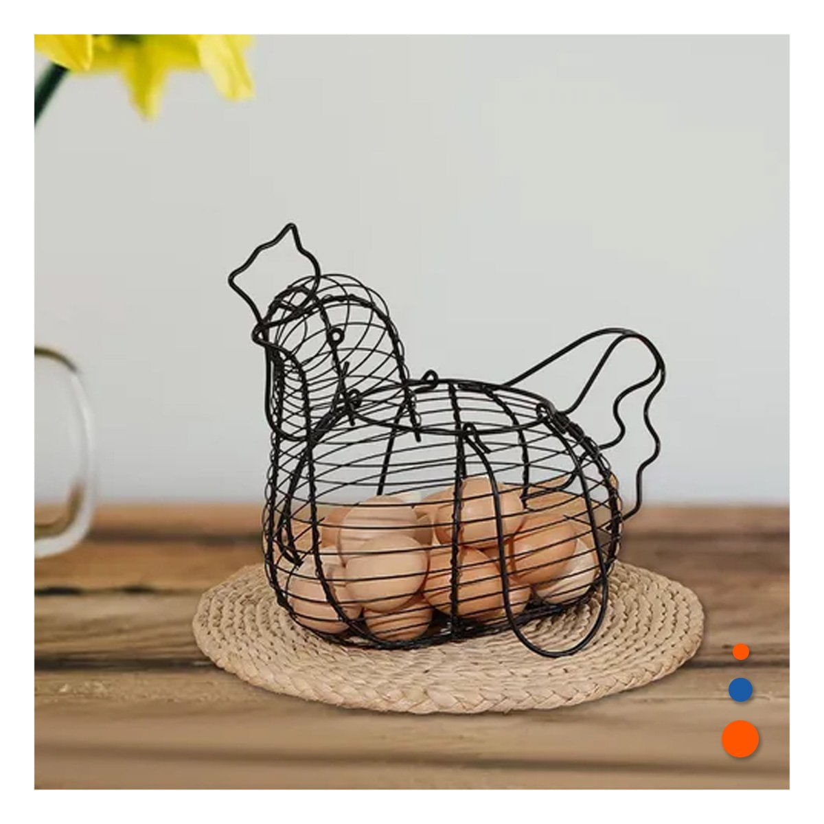 Porta Huevos con Asa Negro con Gallina para Decoracion Cocina Hogar Moderno y notas