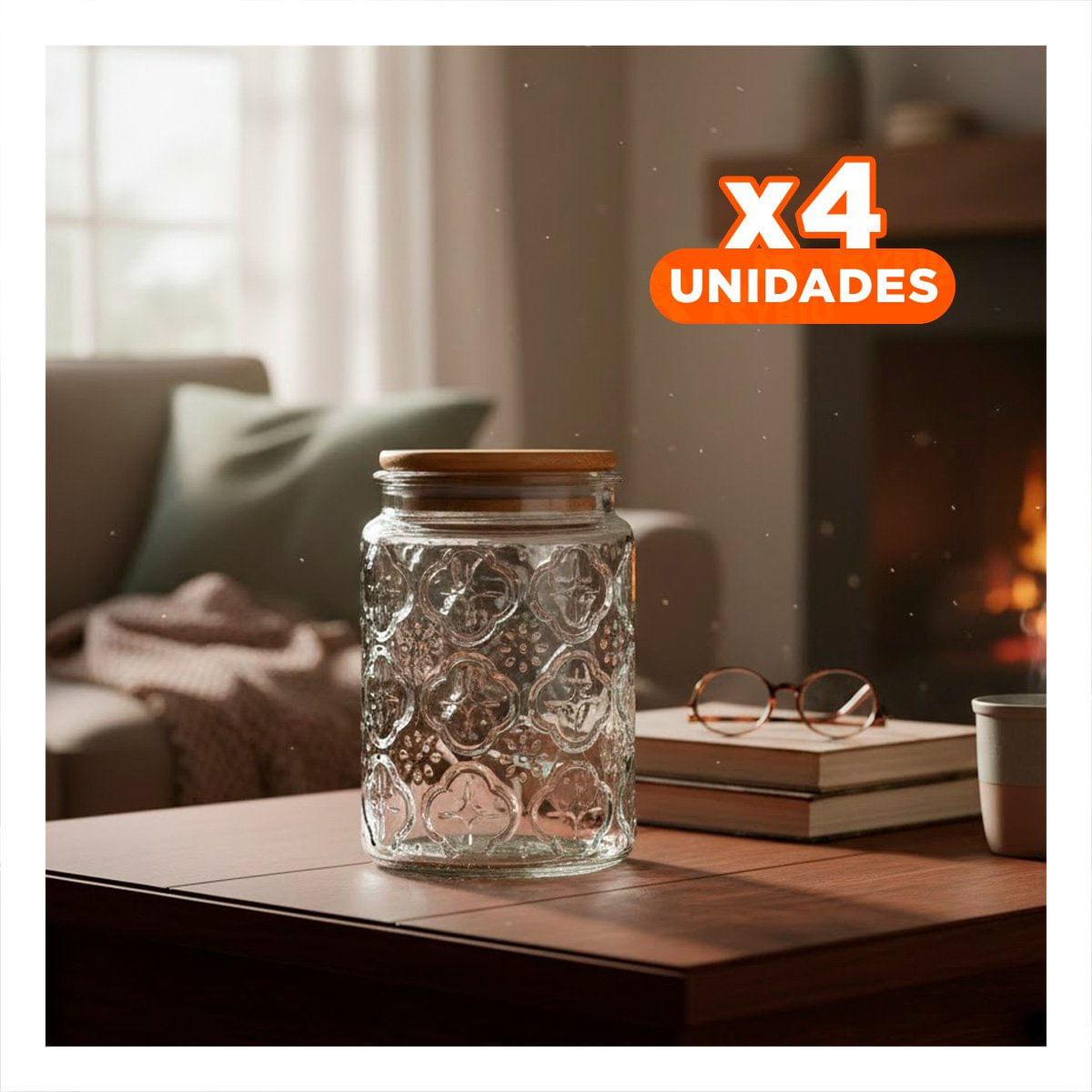 Pack4 Conservador de Vidrio con Tapa y Flores para Dulces y Botanas Y Regalo Sticker