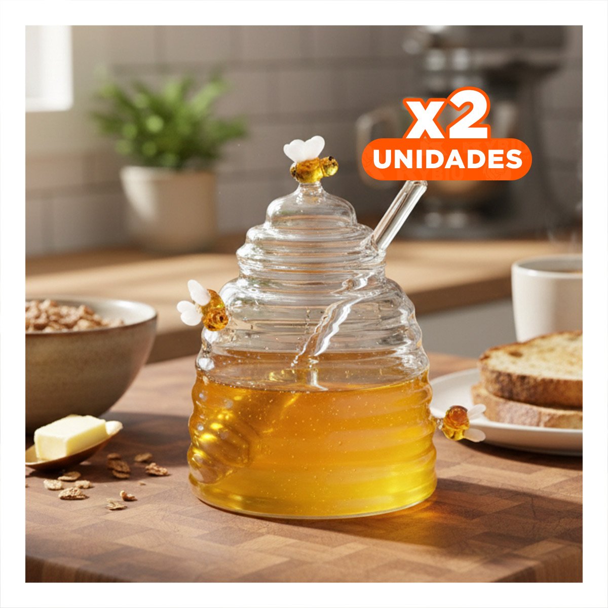 Pack2 Recipiente Mielero Transparente con Estilo de Panal para Mesa Y Papel Regalo