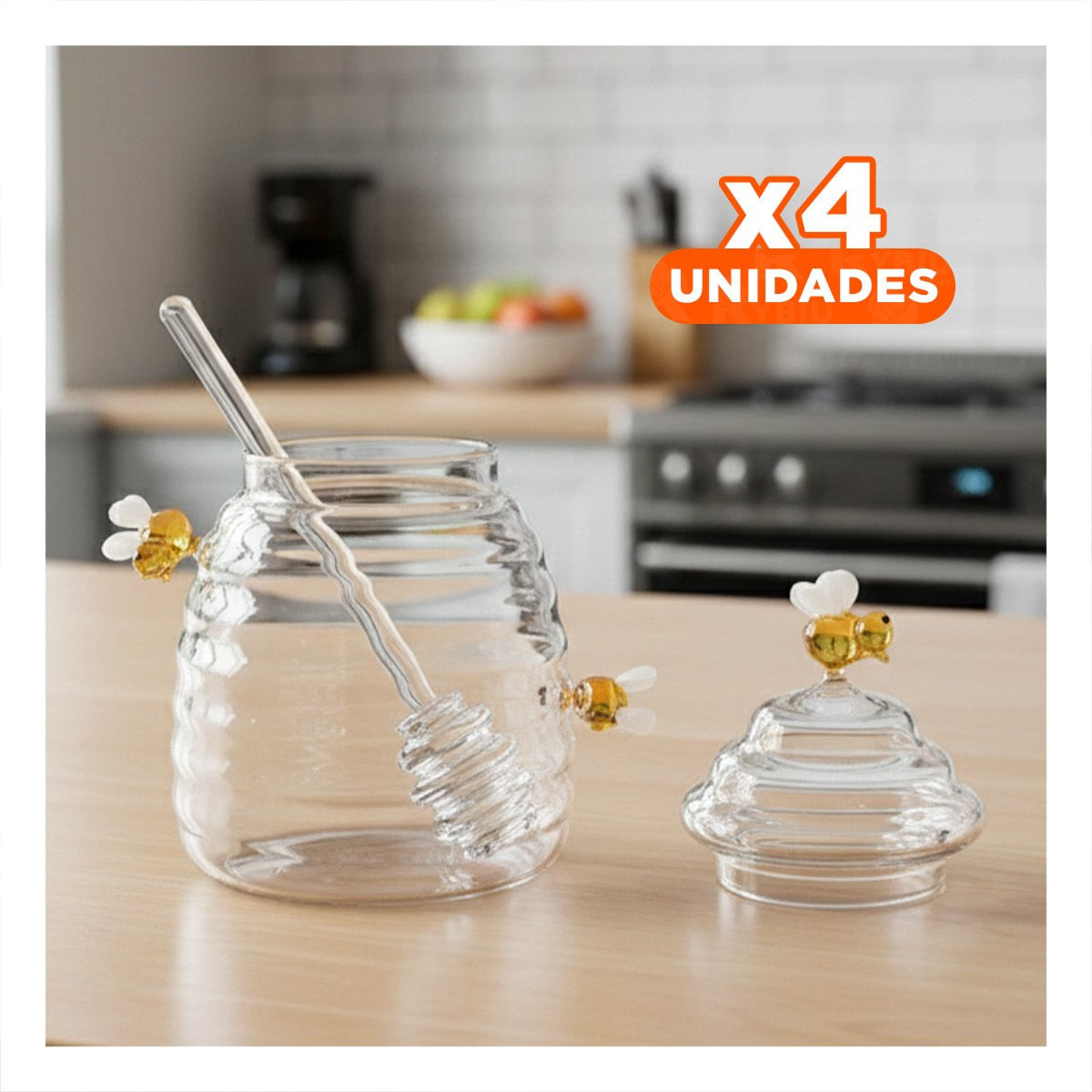 Pack4 Frasco Decorativo para Miel con Panal y Abejas para Cocina Y Regalo Sticker