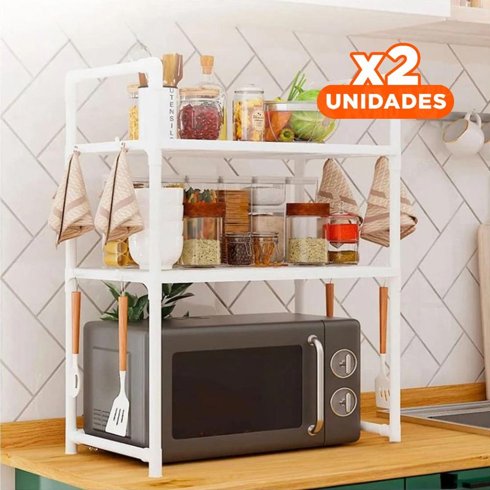 Pack2 Repisa Organizadora de Microondas 2 Niveles Blanco Ideal para Espacios Pequenos