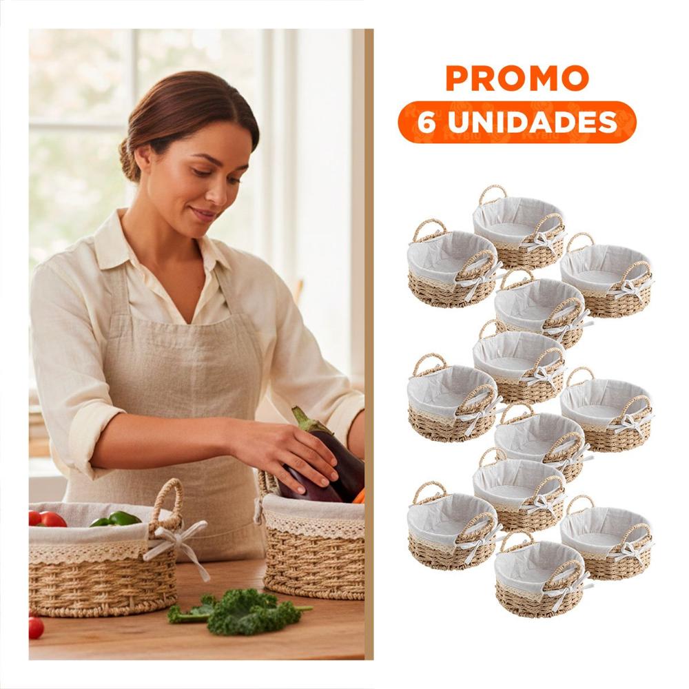 Pack6 Pack 2 Contenedor Circular Tejido con Forro Beige y Plomo Decorativo Y Regalo Sticker
