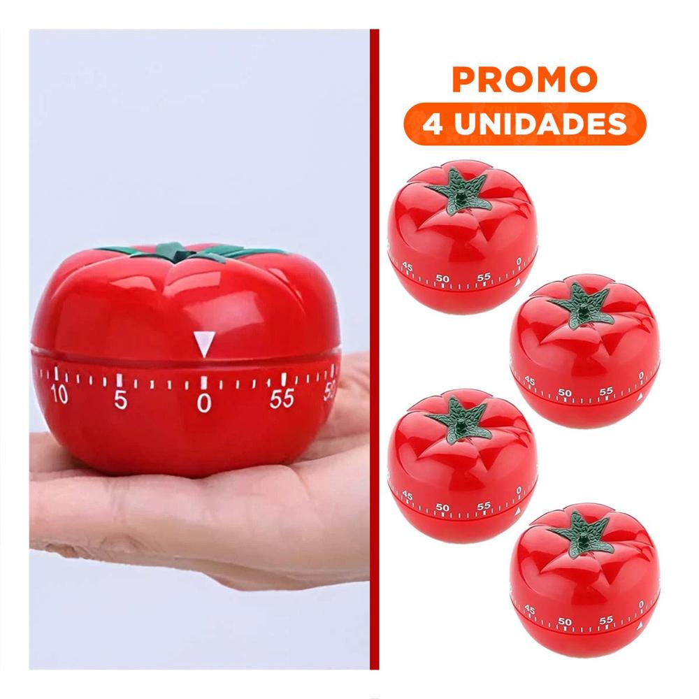 Pack4 Reloj Tomate Rojo Compacto para Controlar Tiempos de Recetas
