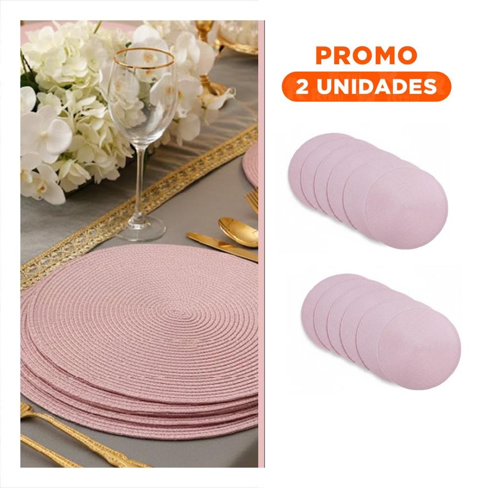 Pack2 Tapete Individual Circular Boho Rosado para Hogar Y Papel Regalo