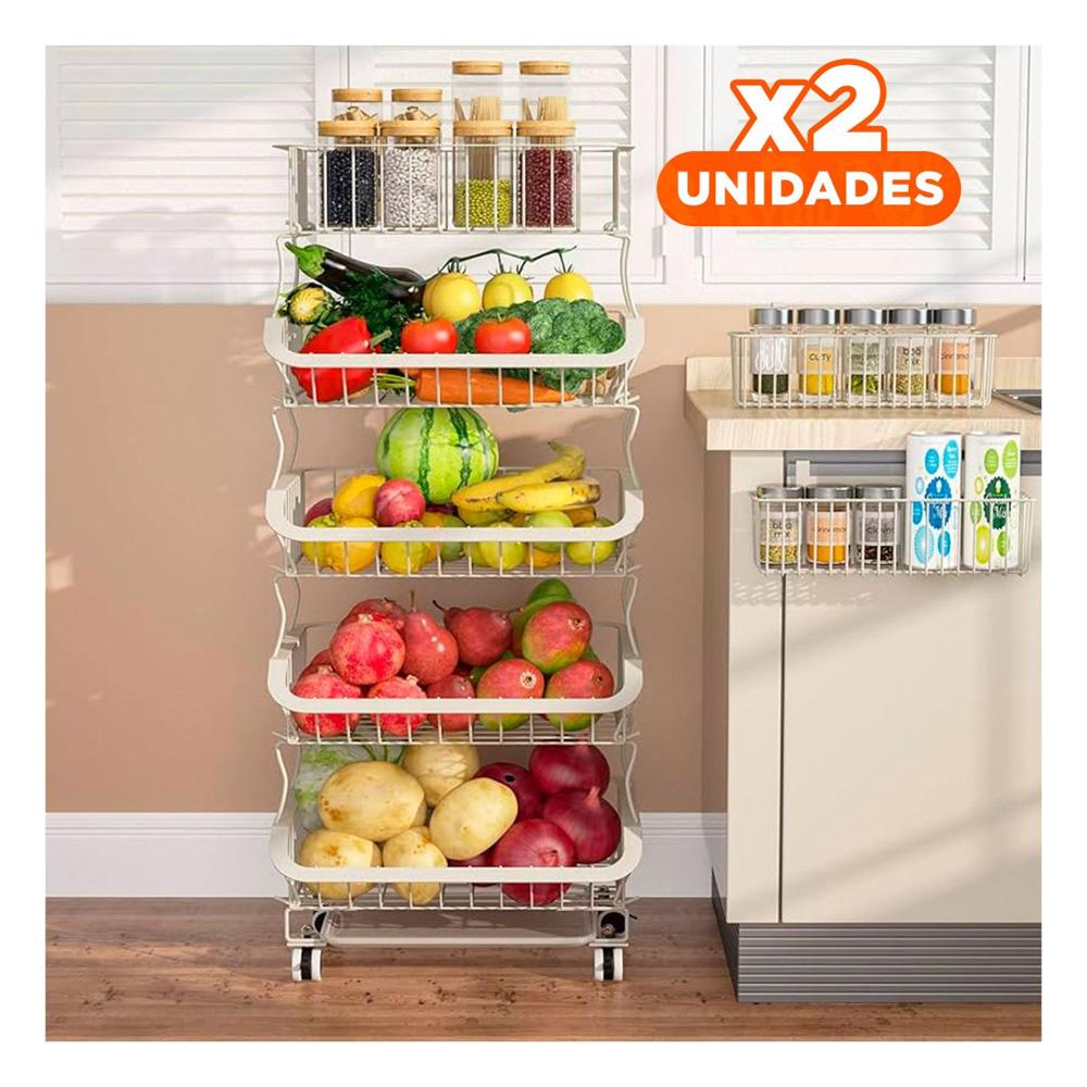 Pack2 Canasta organizadora 5 niveles para cocina acero blanco de gran capacidad y estilo