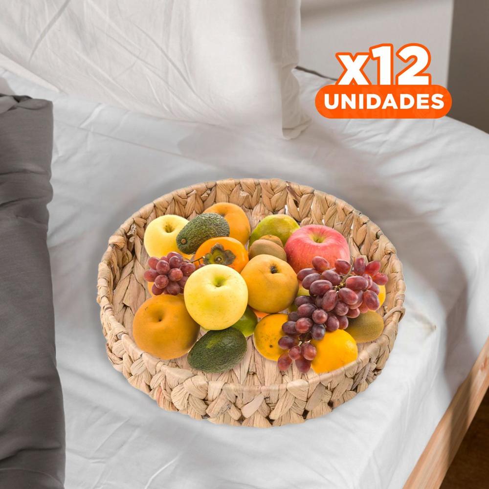 Pack12 Porta Objetos Redondo Tejido Grass 23x4cm Mostaza Para Decoracion Y Regalo Sticker